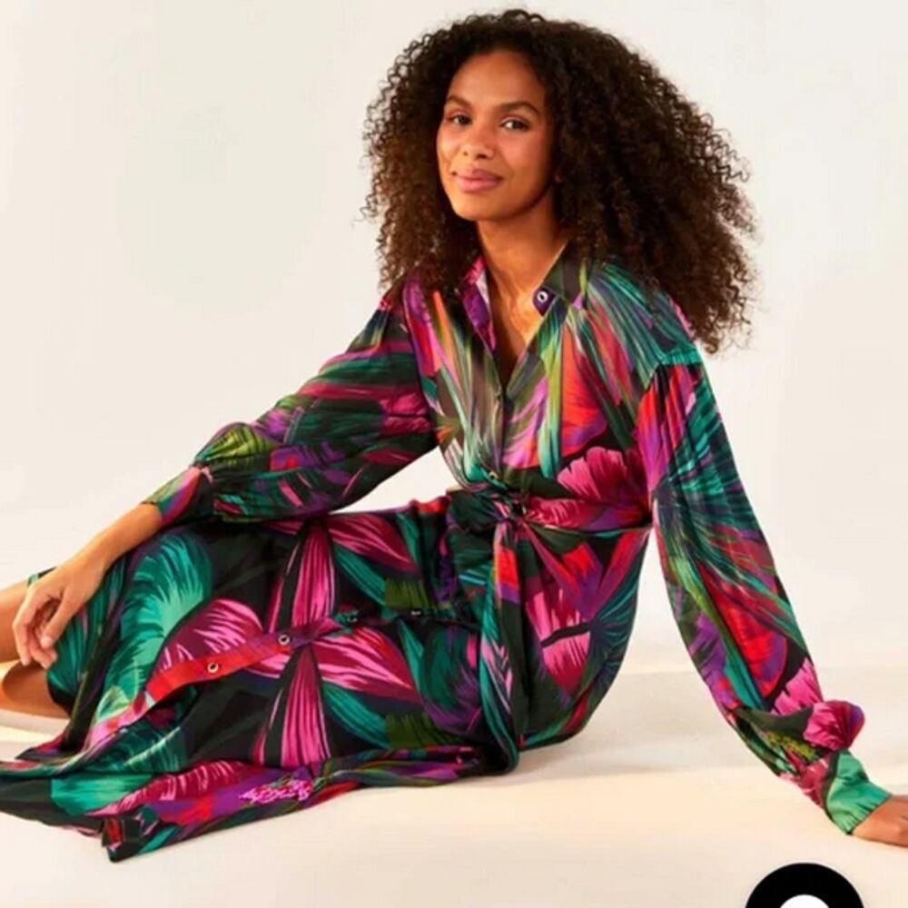 Farm Rio Midnight Leaves Midi Dress Size M